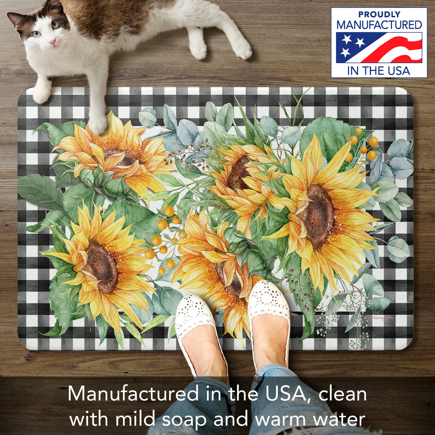 Counterart Sunflower Fields 30” x 20” Decorative Vinyl Comfort Floor Mat, Manufactured in The USA, Waterproof, Reduces Muscle Fatigue, Easily Wipes Clean