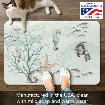 Counterart Ocean Treasures 30” x 20” Decorative Vinyl Comfort Floor Mat, Manufactured in The USA, Waterproof, Reduces Muscle Fatigue, Easily Wipes Clean