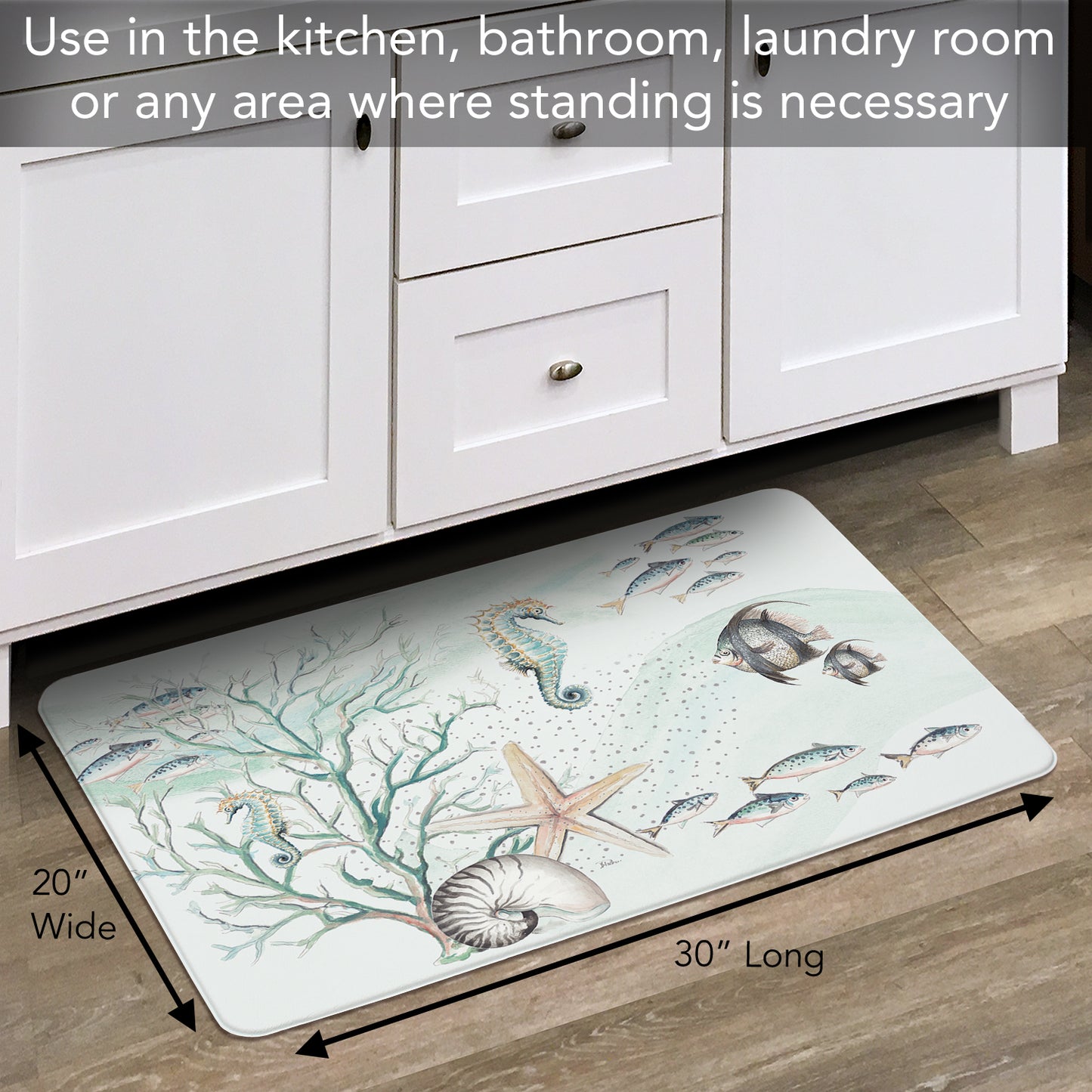 Counterart Ocean Treasures 30” x 20” Decorative Vinyl Comfort Floor Mat, Manufactured in The USA, Waterproof, Reduces Muscle Fatigue, Easily Wipes Clean