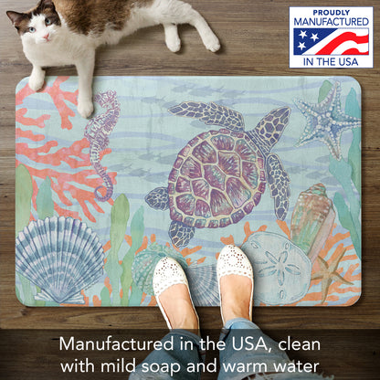 CounterArt Salt & Sea Turtle 30” x 20” Decorative Vinyl Comfort Floor Mat, Manufactured in The USA, Waterproof, Reduces Muscle Fatigue, Easily Wipes Clean