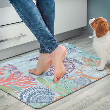 CounterArt Salt & Sea Turtle 30” x 20” Decorative Vinyl Comfort Floor Mat, Manufactured in The USA, Waterproof, Reduces Muscle Fatigue, Easily Wipes Clean