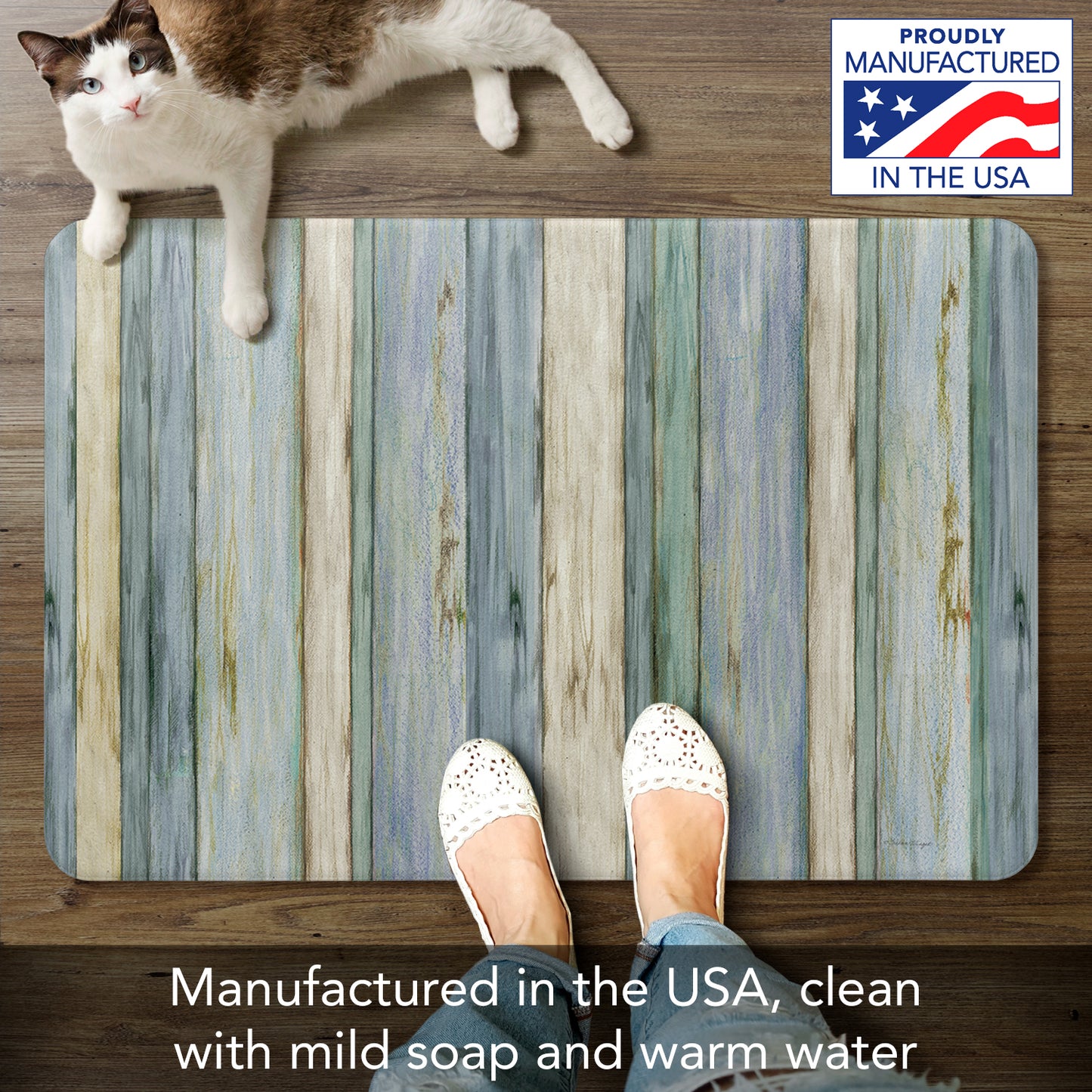 Counterart Beach Stripes 30” x 20” Decorative Vinyl Comfort Floor Mat, Manufactured in The USA, Waterproof, Reduces Muscle Fatigue, Easily Wipes Clean