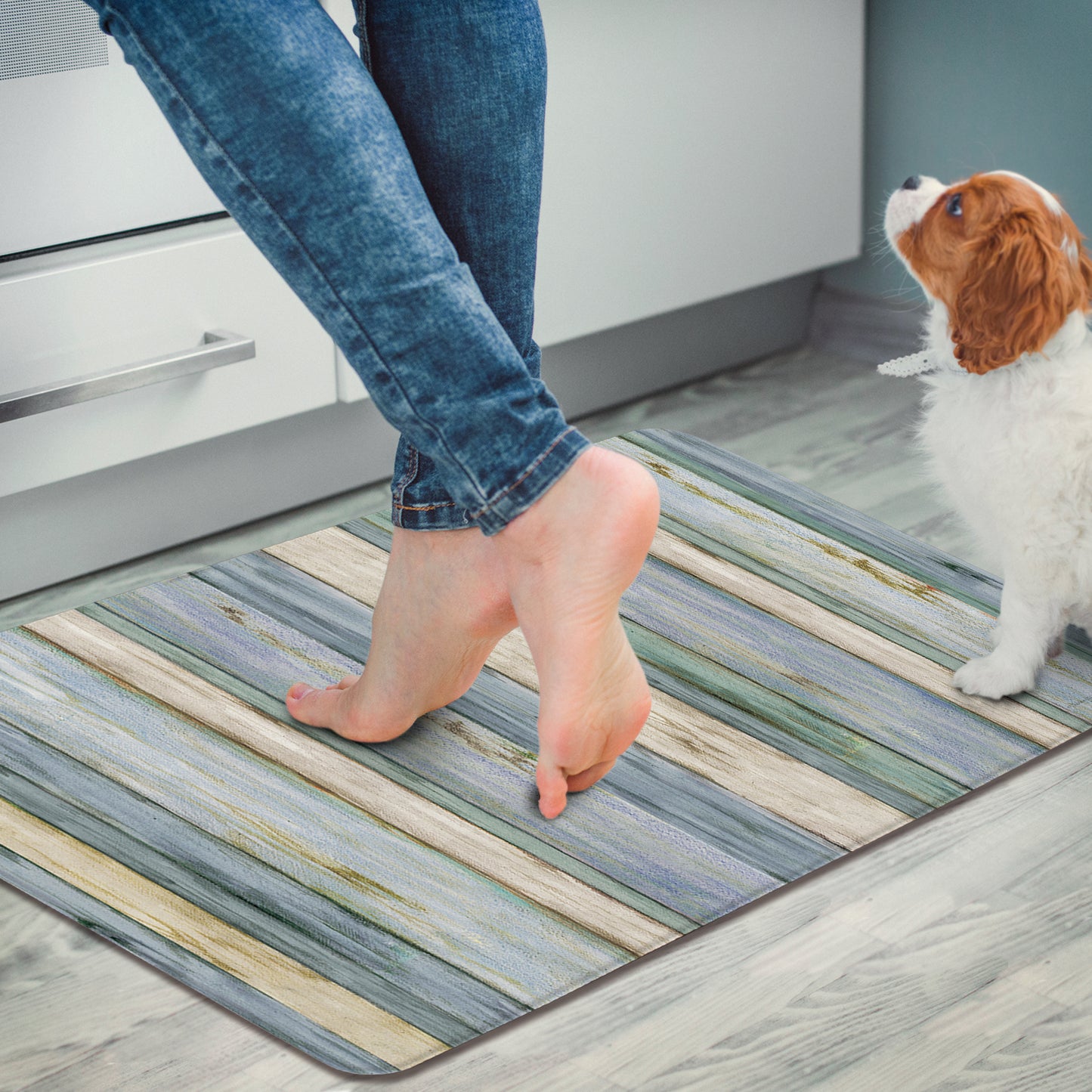 Counterart Beach Stripes 30” x 20” Decorative Vinyl Comfort Floor Mat, Manufactured in The USA, Waterproof, Reduces Muscle Fatigue, Easily Wipes Clean