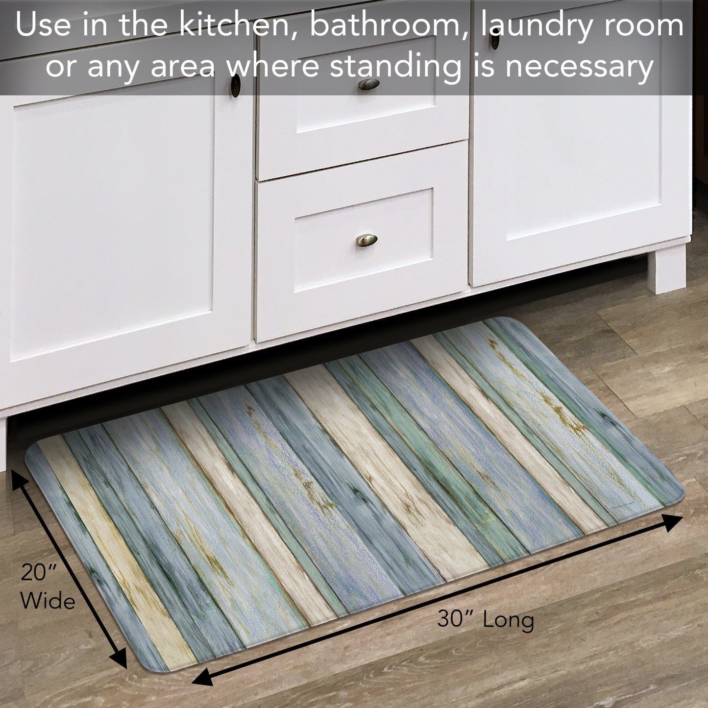 Counterart Beach Stripes 30” x 20” Decorative Vinyl Comfort Floor Mat, Manufactured in The USA, Waterproof, Reduces Muscle Fatigue, Easily Wipes Clean