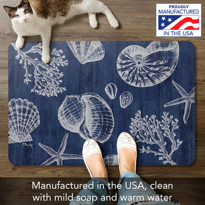 CounterArt St Tropez Shells 30” x 20” Decorative Vinyl Comfort Floor Mat, Manufactured in The USA, Waterproof, Reduces Muscle Fatigue, Easily Wipes Clean
