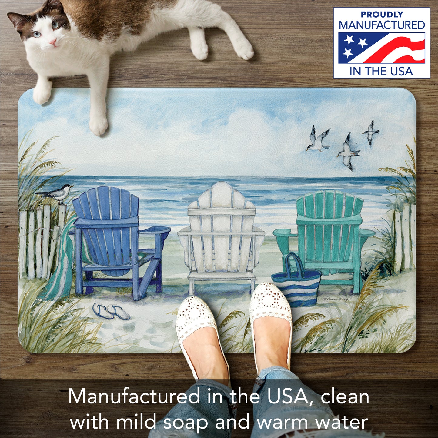Counterart Adirondack Beach Chairs 30” x 20” Decorative Vinyl Comfort Floor Mat, Manufactured in The USA, Waterproof, Reduces Muscle Fatigue, Easily Wipes Clean