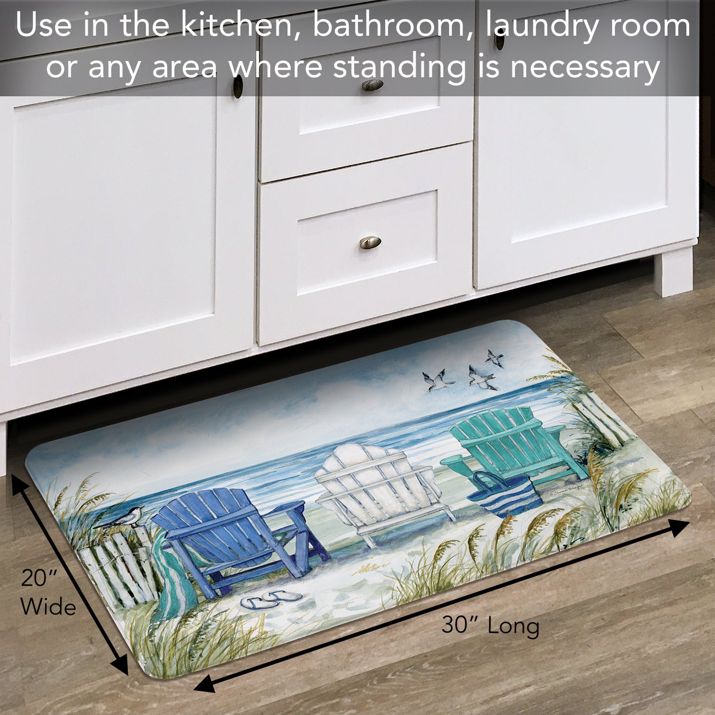 Counterart Adirondack Beach Chairs 30” x 20” Decorative Vinyl Comfort Floor Mat, Manufactured in The USA, Waterproof, Reduces Muscle Fatigue, Easily Wipes Clean