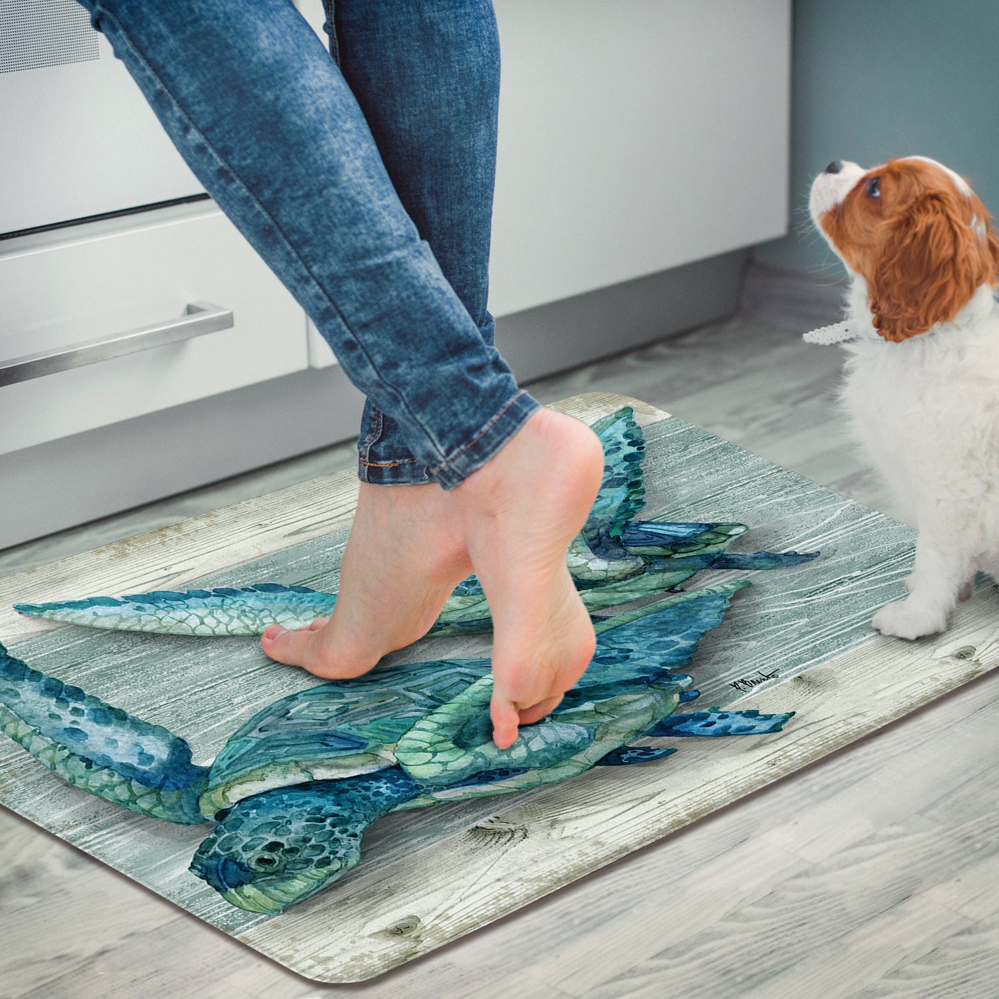 Counterart Northpoint Turtles 30” x 20” Decorative Vinyl Comfort Floor Mat, Manufactured in The USA, Waterproof, Reduces Muscle Fatigue, Easily Wipes Clean