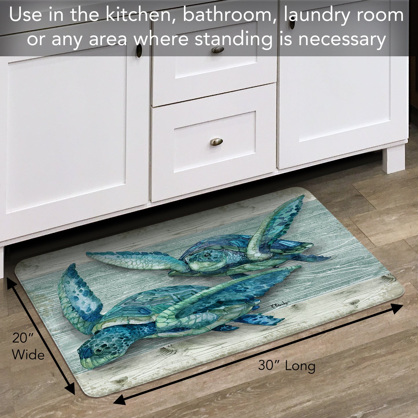 Counterart Northpoint Turtles 30” x 20” Decorative Vinyl Comfort Floor Mat, Manufactured in The USA, Waterproof, Reduces Muscle Fatigue, Easily Wipes Clean