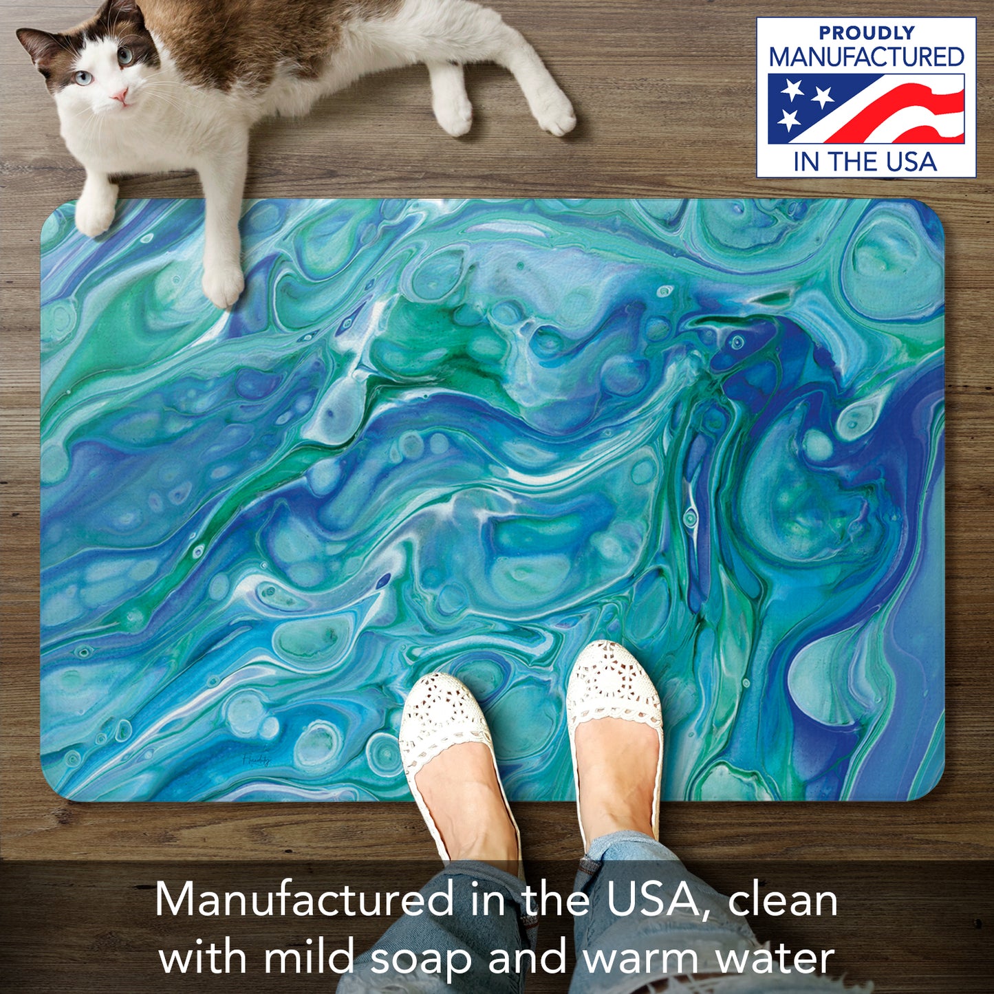 CounterArt Blue Wave 30” x 20” Decorative Vinyl Comfort Floor Mat Manufactured in The USA, Waterproof, Reduces Muscle Fatigue, Easy to Clean