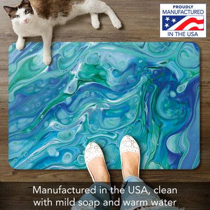CounterArt Blue Wave 30” x 20” Decorative Vinyl Comfort Floor Mat Manufactured in The USA, Waterproof, Reduces Muscle Fatigue, Easy to Clean