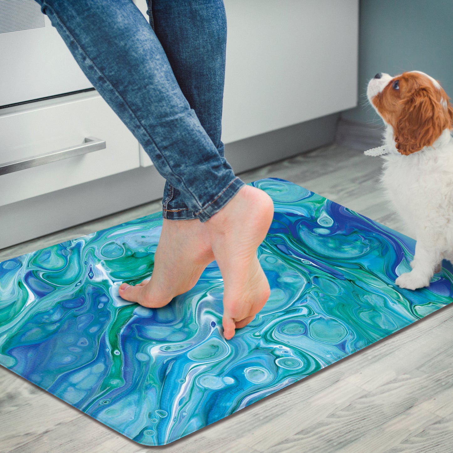 CounterArt Blue Wave 30” x 20” Decorative Vinyl Comfort Floor Mat Manufactured in The USA, Waterproof, Reduces Muscle Fatigue, Easy to Clean