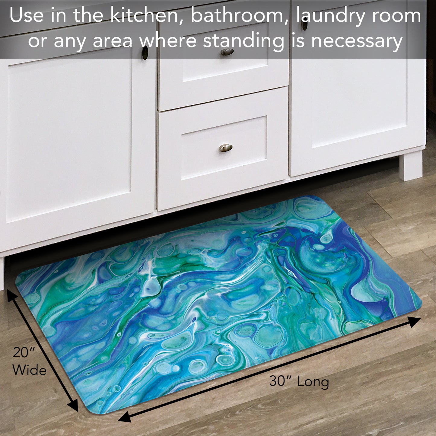 CounterArt Blue Wave 30” x 20” Decorative Vinyl Comfort Floor Mat Manufactured in The USA, Waterproof, Reduces Muscle Fatigue, Easy to Clean