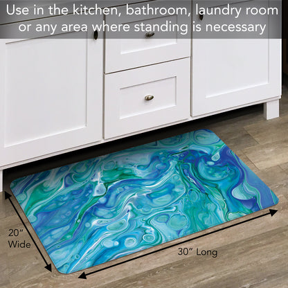 CounterArt Blue Wave 30” x 20” Decorative Vinyl Comfort Floor Mat Manufactured in The USA, Waterproof, Reduces Muscle Fatigue, Easy to Clean