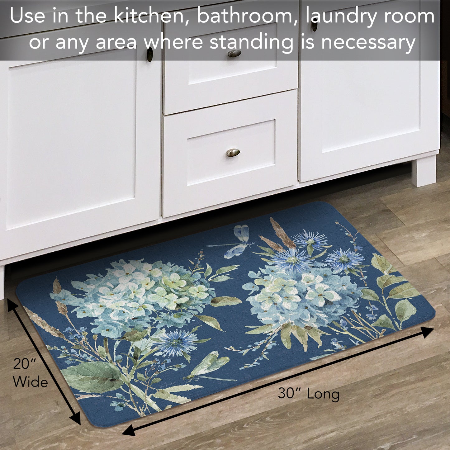 CounterArt Bohemian Blue, 30" x 20", Decorative Vinyl Kitchen Comfort Floor Mat, Printed in The USA, Textured Vinyl Backing, Easy to Clean