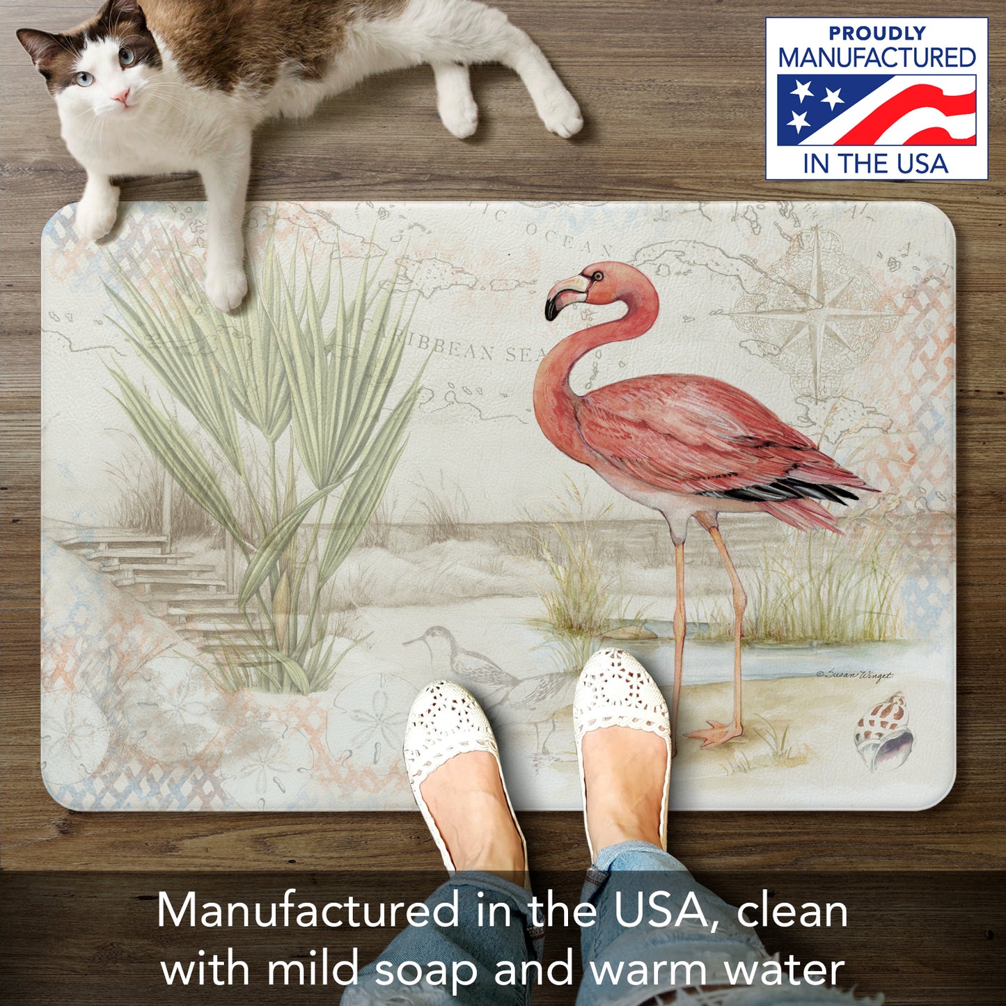 CounterArt Caribbean Seas 30” x 20” Decorative Vinyl Floor Mat Manufactured in The USA Waterproof Easy to Clean Textured Vinyl Backing