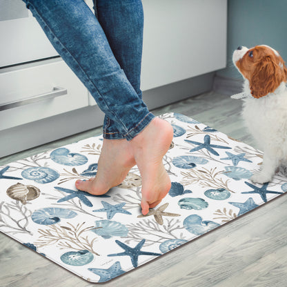 CounterArt Blue Shells 30” x 20” Decorative Vinyl Floor Mat Manufactured in The USA Waterproof Easy to Clean Textured Vinyl Backing