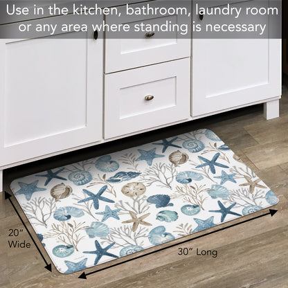 CounterArt Blue Shells 30” x 20” Decorative Vinyl Floor Mat Manufactured in The USA Waterproof Easy to Clean Textured Vinyl Backing