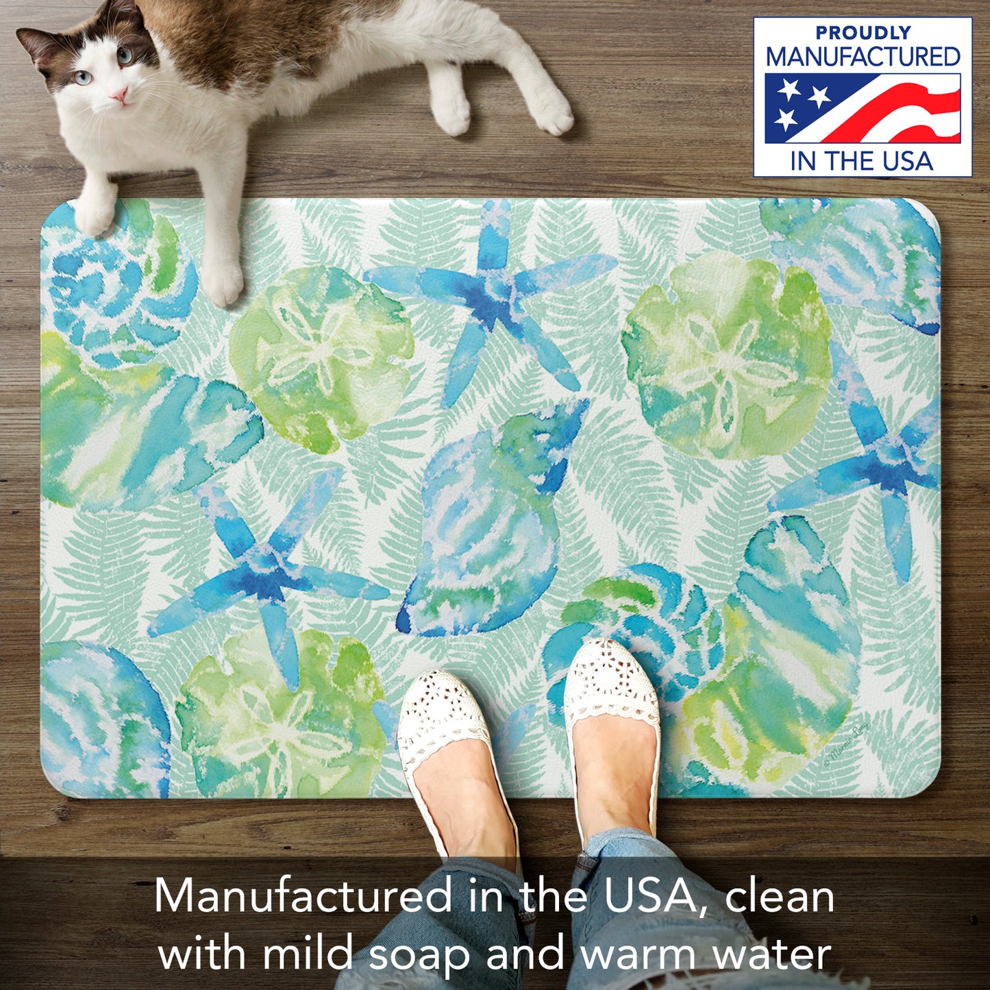 CounterArt Isla Mona Coastal 30” x 20” Decorative Vinyl Comfort Floor Mat Manufactured in The USA, Waterproof, Reduces Muscle Fatigue, Easy to Clean