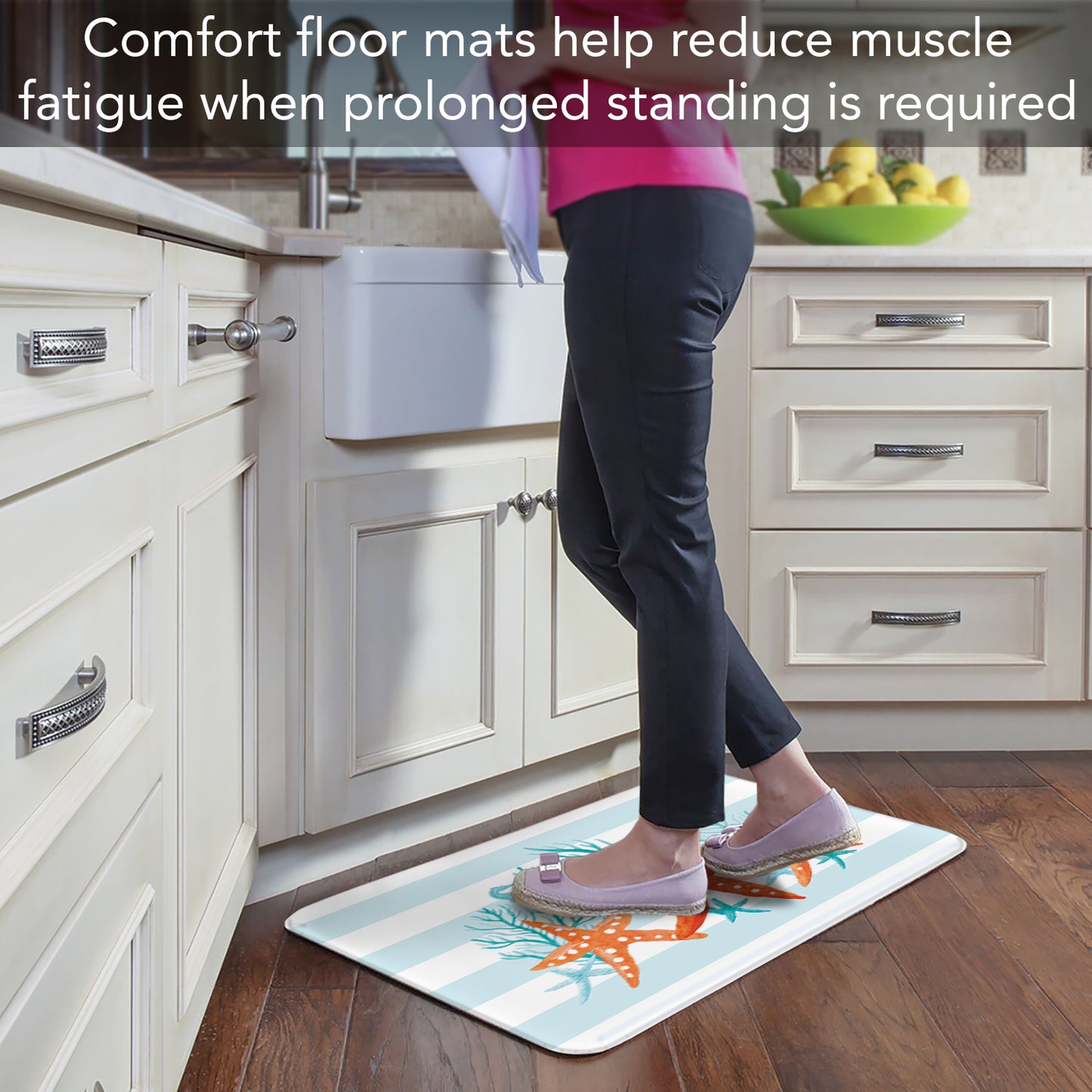 Counterart Starfish Stripe 30” x 20” Decorative Vinyl Comfort Floor Mat Manufactured in The USA, Waterproof, Reduces Muscle Fatigue, Easy to Clean