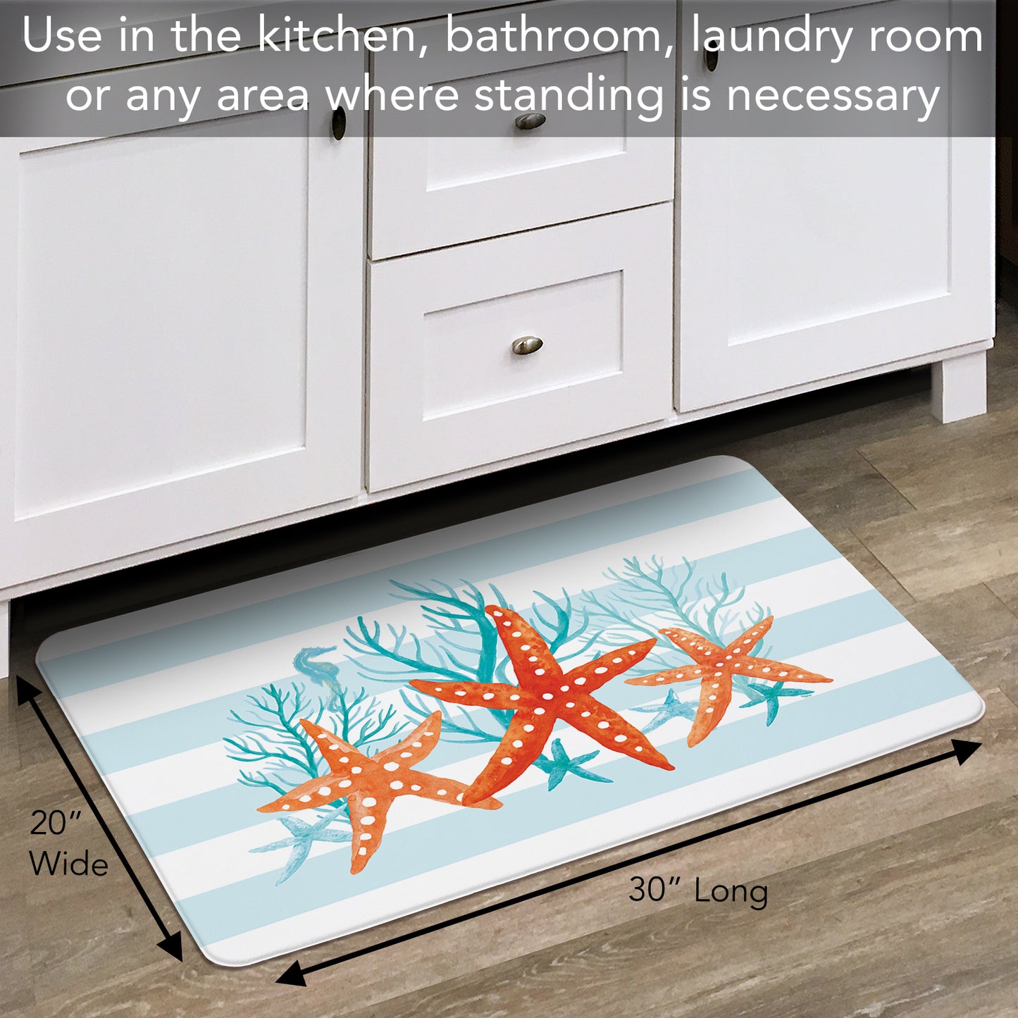 Counterart Starfish Stripe 30” x 20” Decorative Vinyl Comfort Floor Mat Manufactured in The USA, Waterproof, Reduces Muscle Fatigue, Easy to Clean
