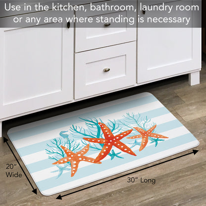 Counterart Starfish Stripe 30” x 20” Decorative Vinyl Comfort Floor Mat Manufactured in The USA, Waterproof, Reduces Muscle Fatigue, Easy to Clean