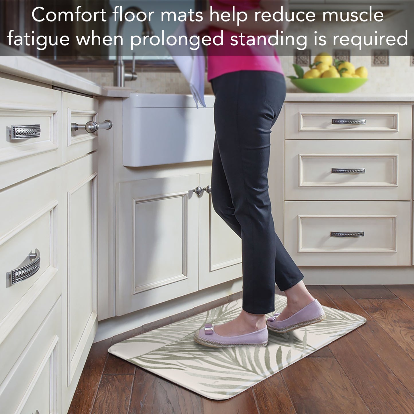 CounterArt Grey Palm Fronds 30” x 20” Decorative Vinyl Comfort Floor Mat Manufactured in The USA, Waterproof, Reduces Muscle Fatigue, Easy to Clean