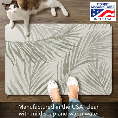 CounterArt Grey Palm Fronds 30” x 20” Decorative Vinyl Comfort Floor Mat Manufactured in The USA, Waterproof, Reduces Muscle Fatigue, Easy to Clean
