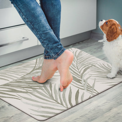 CounterArt Grey Palm Fronds 30” x 20” Decorative Vinyl Comfort Floor Mat Manufactured in The USA, Waterproof, Reduces Muscle Fatigue, Easy to Clean