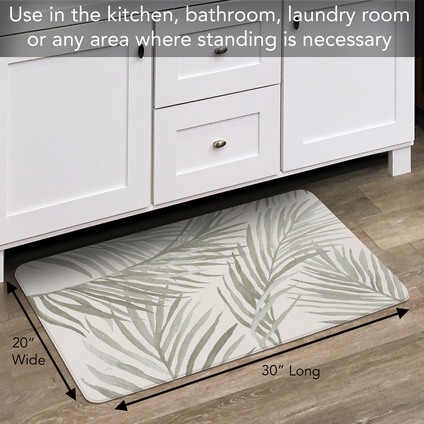 CounterArt Grey Palm Fronds 30” x 20” Decorative Vinyl Comfort Floor Mat Manufactured in The USA, Waterproof, Reduces Muscle Fatigue, Easy to Clean