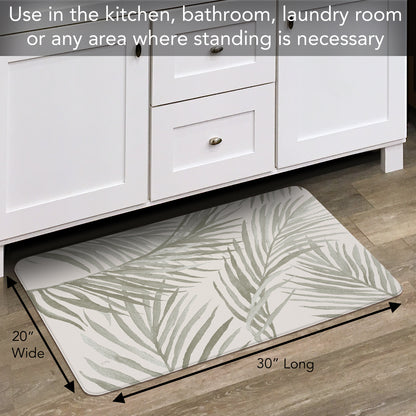 CounterArt Grey Palm Fronds 30” x 20” Decorative Vinyl Comfort Floor Mat Manufactured in The USA, Waterproof, Reduces Muscle Fatigue, Easy to Clean