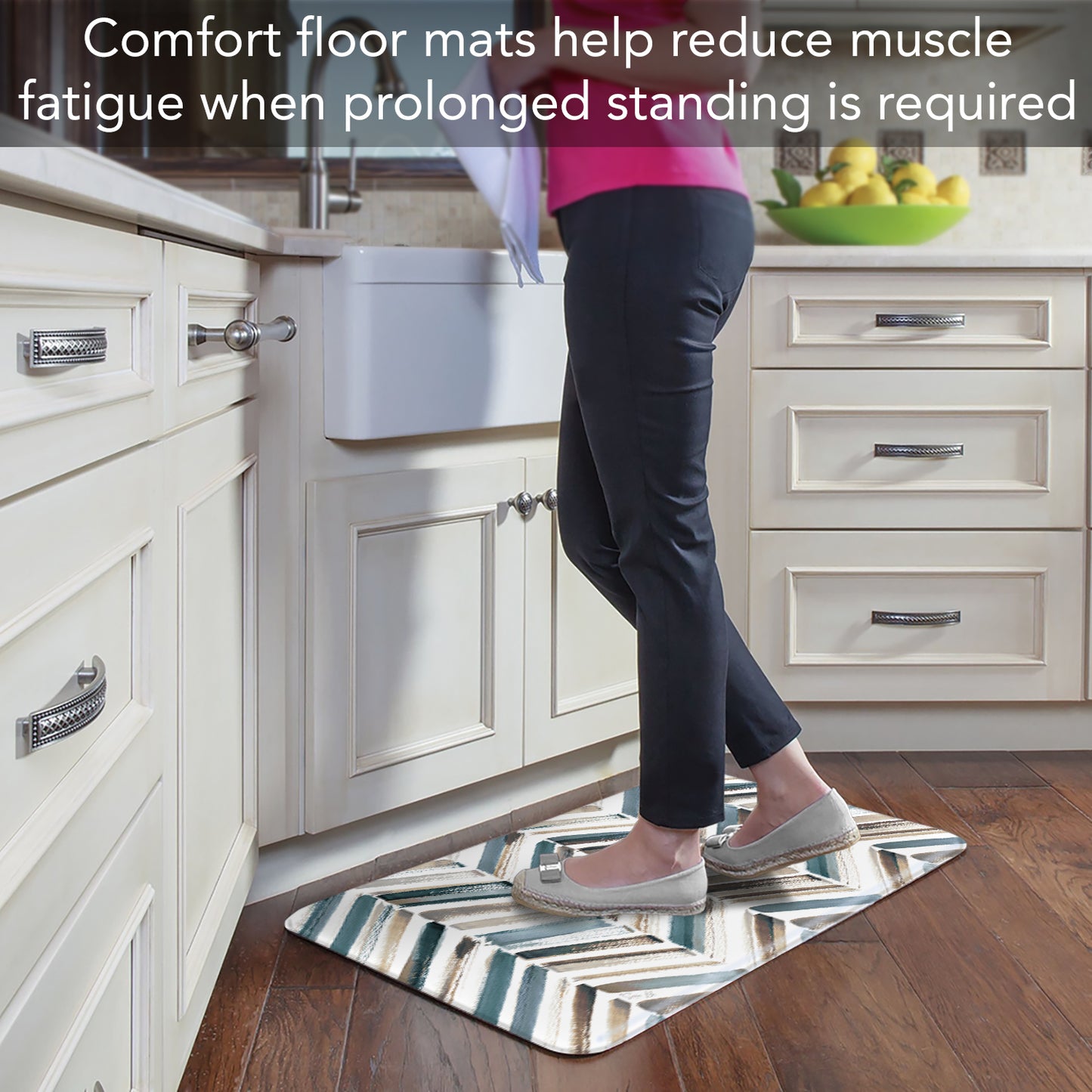 CounterArt Painted Chevron 30” x 20” Decorative Vinyl Comfort Floor Mat Manufactured in The USA, Waterproof, Reduces Muscle Fatigue, Easy to Clean