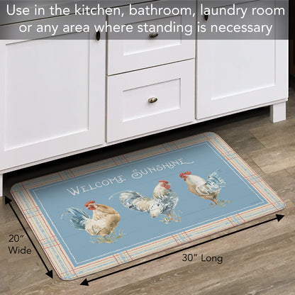 Highland Home Welcome Sunshine Chickens 30” x 20” Decorative Vinyl Comfort Floor Mat Manufactured in The USA, Waterproof, Reduces Muscle Fatigue, Easy to Clean