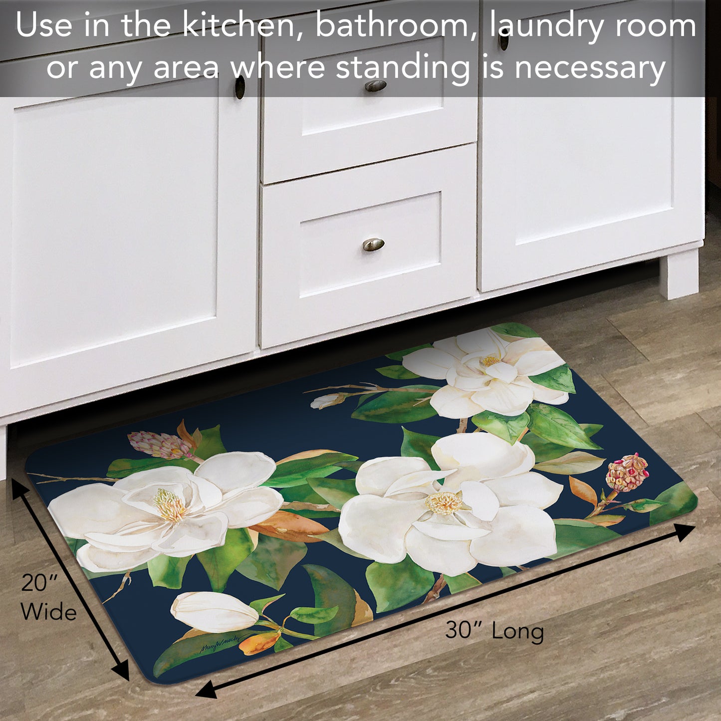 CounterArt Magnolia Motif 30” x 20” Decorative Vinyl Comfort Floor Mat Manufactured in The USA, Waterproof, Reduces Muscle Fatigue, Easy to Clean