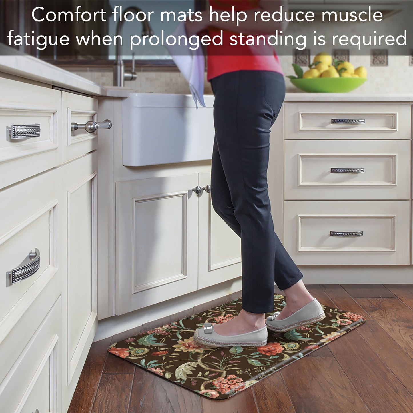 Highland Home Floral Study 30” x 20” Decorative Vinyl Comfort Floor Mat Manufactured in The USA, Waterproof, Reduces Muscle Fatigue, Easy to Clean