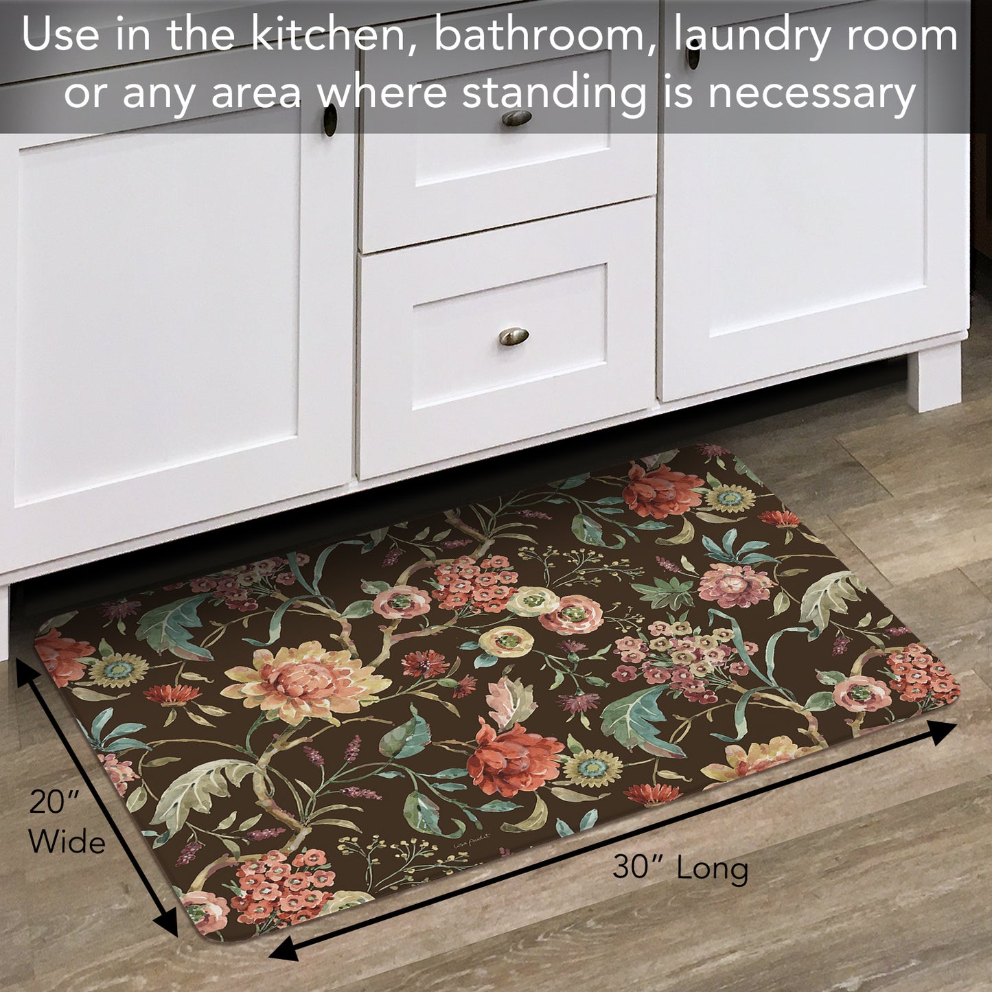Highland Home Floral Study 30” x 20” Decorative Vinyl Comfort Floor Mat Manufactured in The USA, Waterproof, Reduces Muscle Fatigue, Easy to Clean