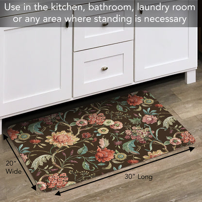 Highland Home Floral Study 30” x 20” Decorative Vinyl Comfort Floor Mat Manufactured in The USA, Waterproof, Reduces Muscle Fatigue, Easy to Clean