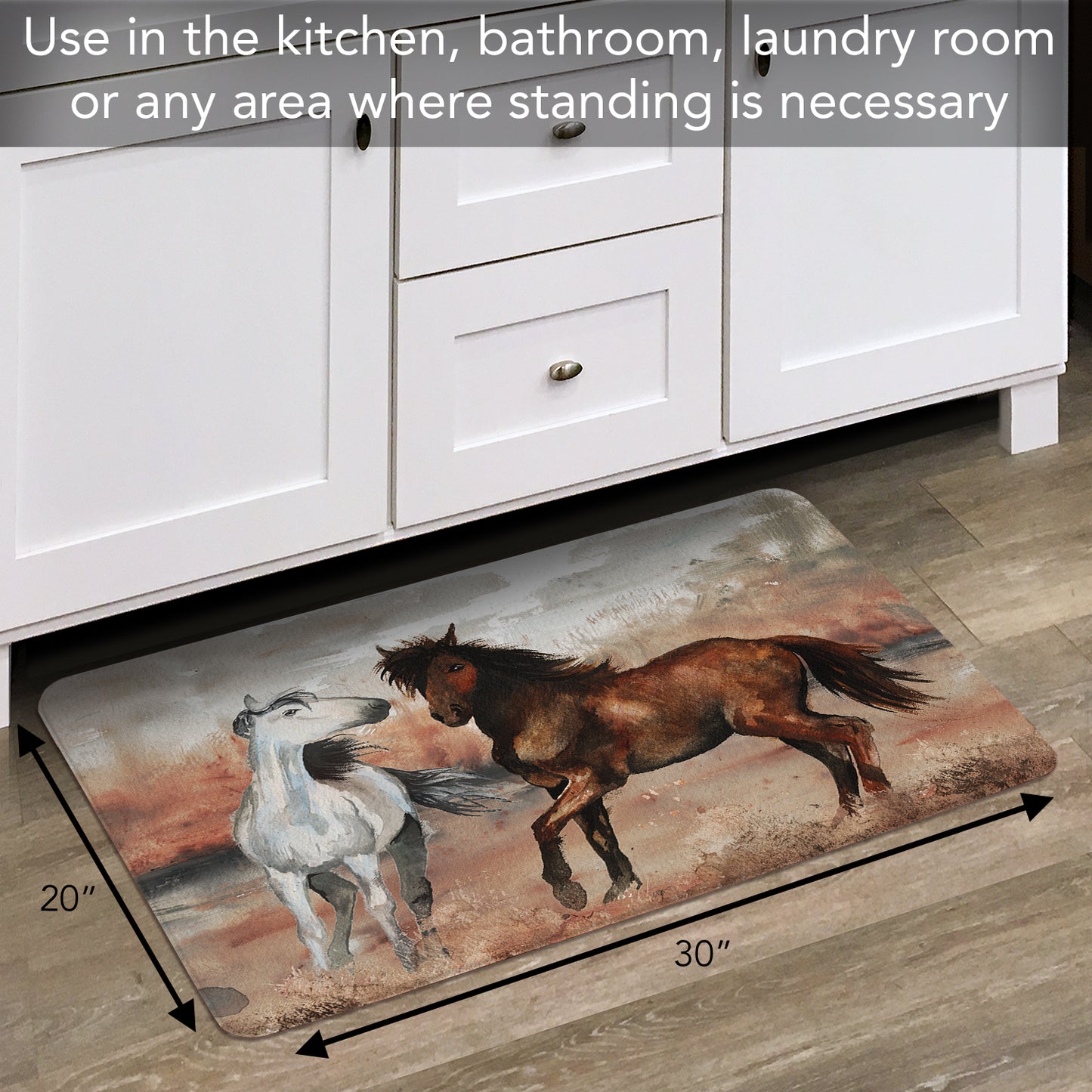 Highland Home Southwest Horses 30” x 20” Decorative Vinyl Comfort Floor Mat Manufactured in The USA, Waterproof, Easy to Clean