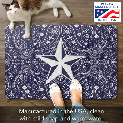 Highland Home Blue Bandana Star 30” x 20” Decorative Vinyl Comfort Floor Mat Manufactured in The USA, Waterproof, Easy to Clean