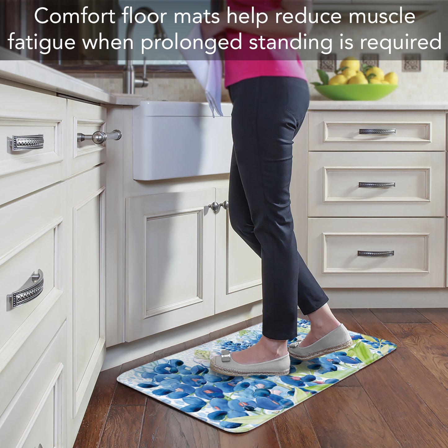 Highland Home Bluebonnet Field 30” x 20” Decorative Vinyl Comfort Floor Mat Manufactured in The USA, Waterproof, Easy to Clean