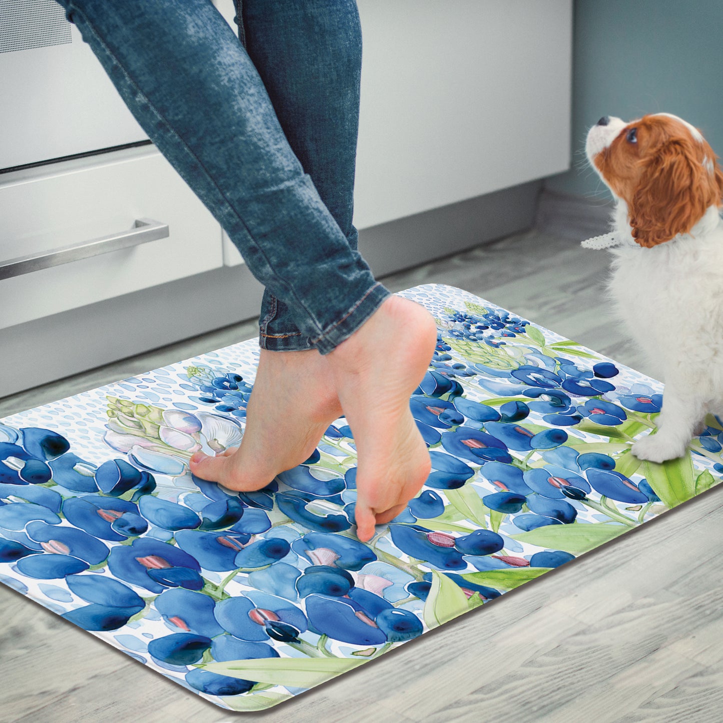 Highland Home Bluebonnet Field 30” x 20” Decorative Vinyl Comfort Floor Mat Manufactured in The USA, Waterproof, Easy to Clean