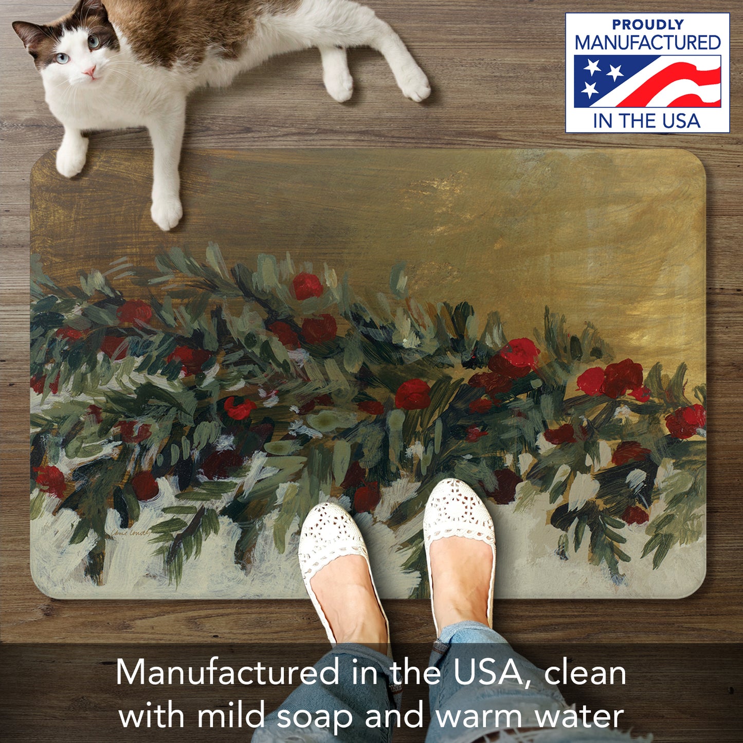 Highland Home Holiday House 30” x 20” Decorative Vinyl Comfort Floor Mat Manufactured in The USA, Waterproof, Easy to Clean