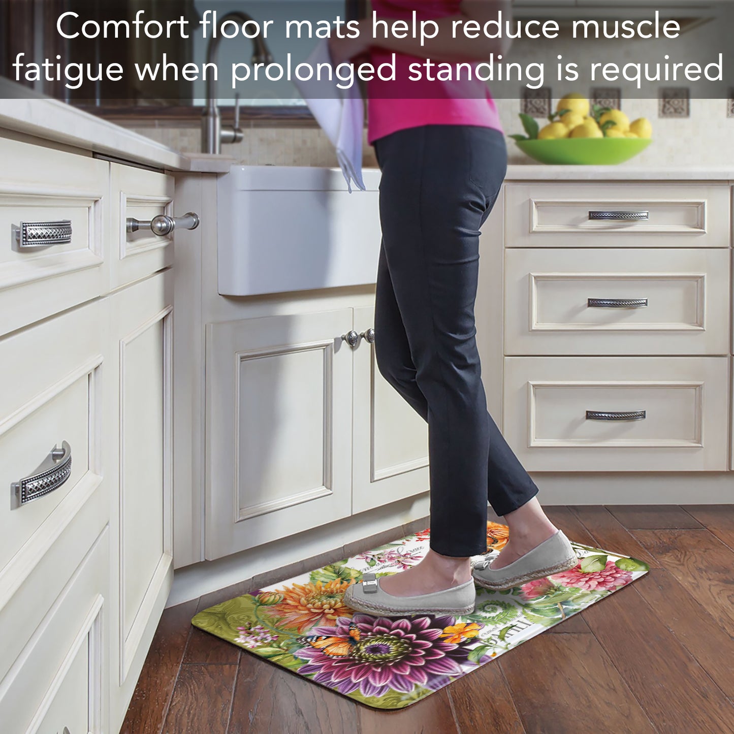 Highland Home Botanica 30” x 20” Decorative Vinyl Comfort Floor Mat Manufactured in The USA, Waterproof, Easy to Clean