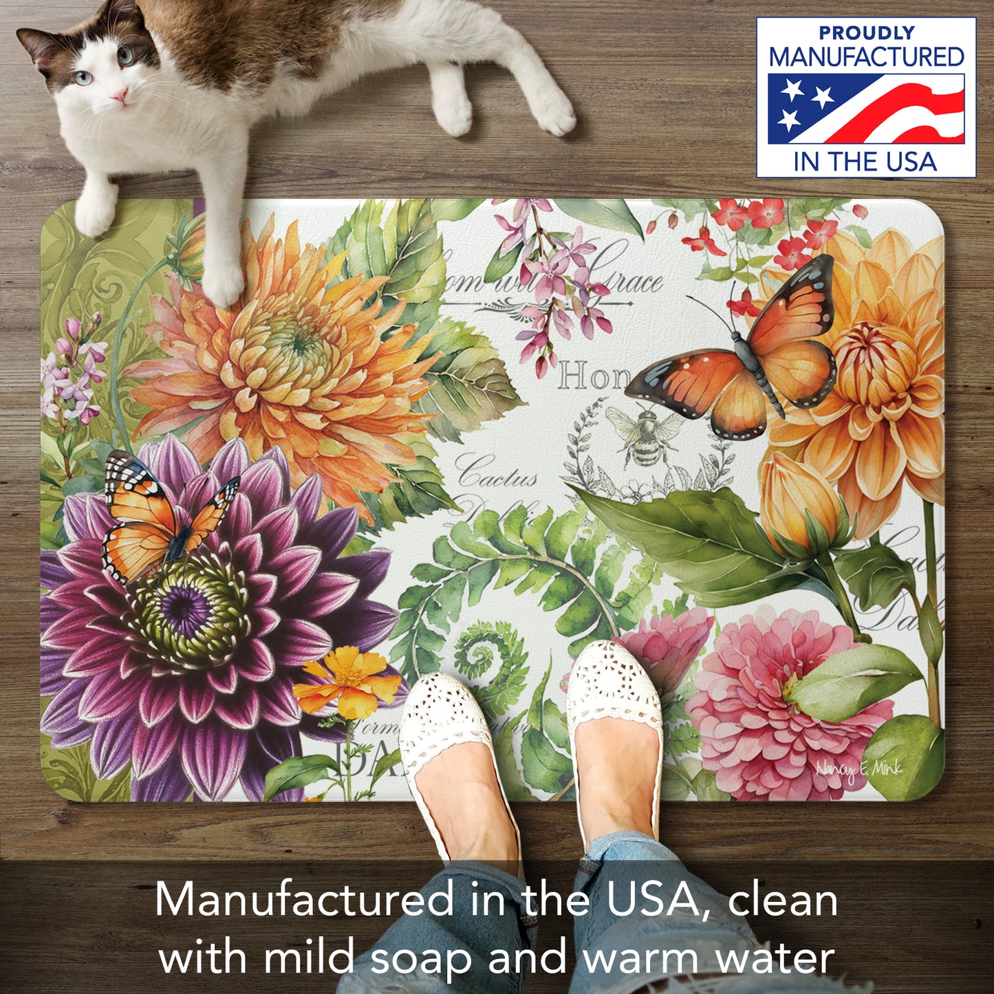 Highland Home Botanica 30” x 20” Decorative Vinyl Comfort Floor Mat Manufactured in The USA, Waterproof, Easy to Clean