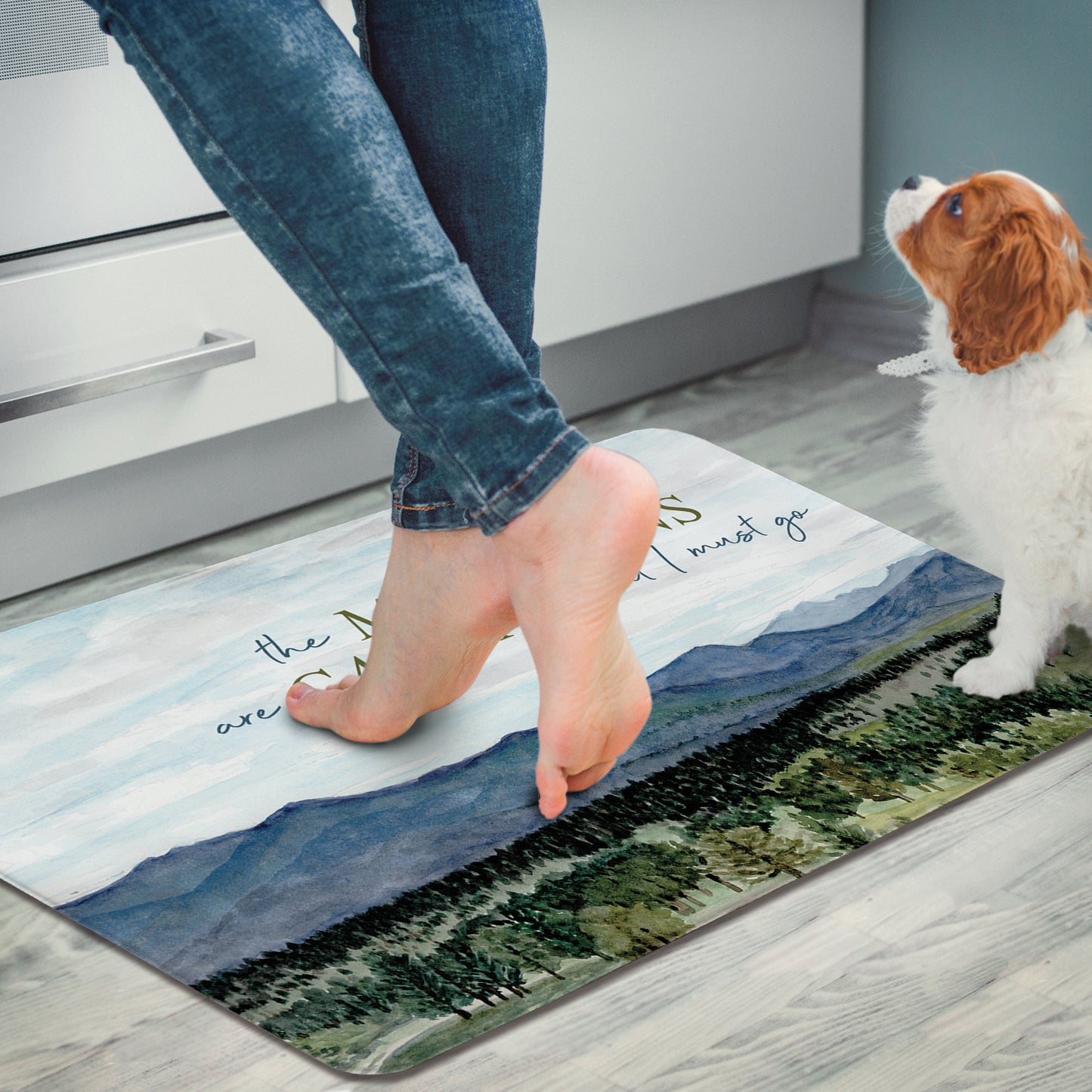 Highland Home Mountains Calling 30” x 20” Decorative Vinyl Comfort Floor Mat Manufactured in The USA, Waterproof, Easy to Clean