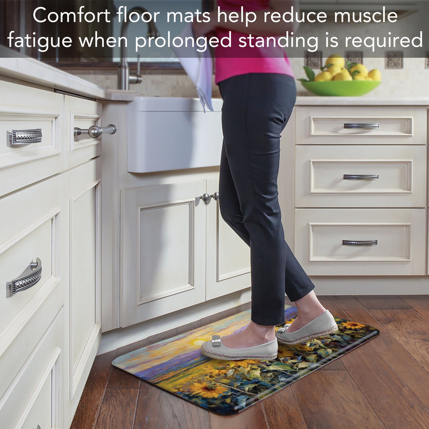 Highland Home Field of Sunflowers 30” x 20” Decorative Vinyl Comfort Floor Mat Manufactured in The USA, Waterproof, Easy to Clean