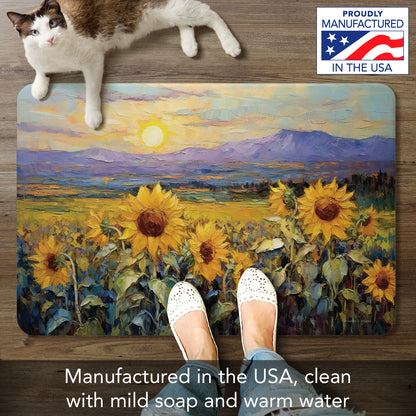 Highland Home Field of Sunflowers 30” x 20” Decorative Vinyl Comfort Floor Mat Manufactured in The USA, Waterproof, Easy to Clean