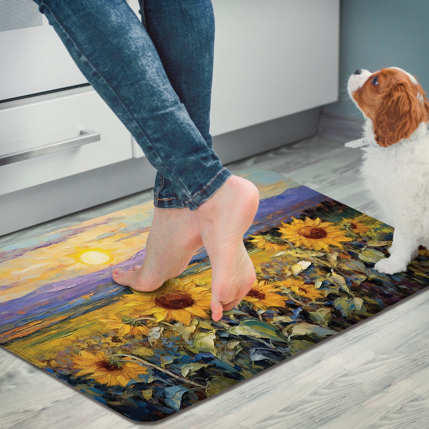 Highland Home Field of Sunflowers 30” x 20” Decorative Vinyl Comfort Floor Mat Manufactured in The USA, Waterproof, Easy to Clean