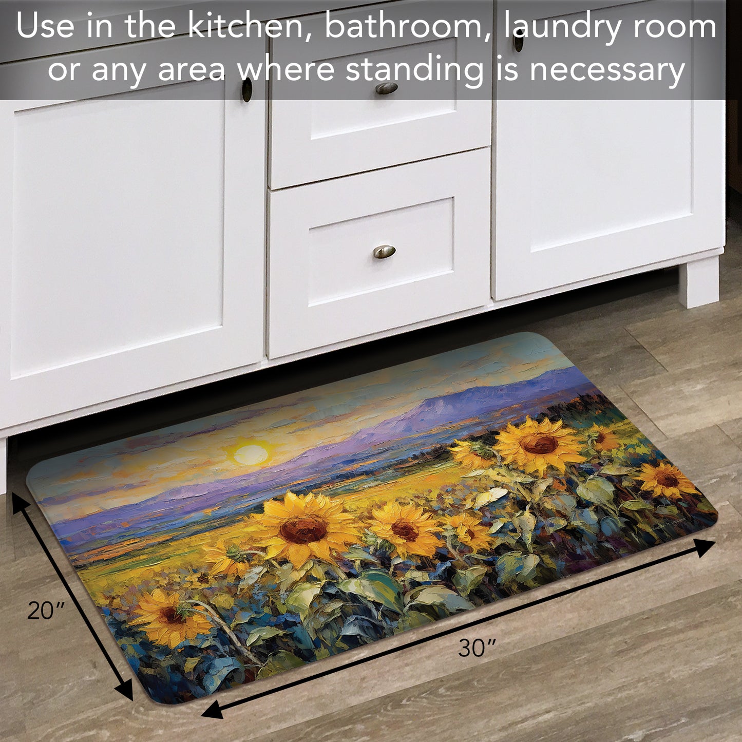 Highland Home Field of Sunflowers 30” x 20” Decorative Vinyl Comfort Floor Mat Manufactured in The USA, Waterproof, Easy to Clean