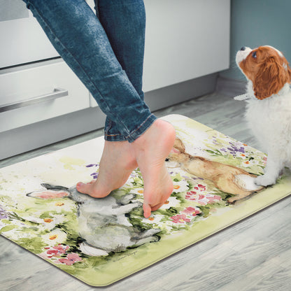 Highland Home Garden Bunnies 30” x 20” Decorative Vinyl Comfort Floor Mat Manufactured in The USA, Waterproof, Easy to Clean